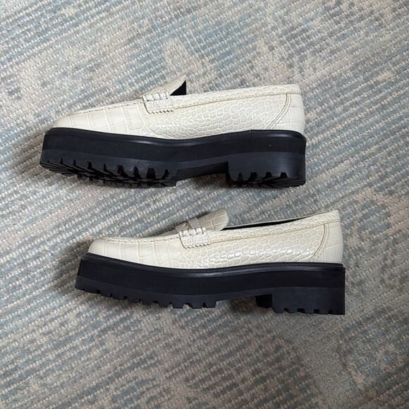Reformation Agnes Chunky Croc Embossed Platform Loafers Size 8.5 Two Tone White - Picture 5 of 8